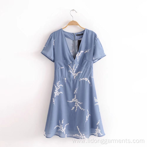 Short Sleeve V-neck Printed Fashion Casual Dress